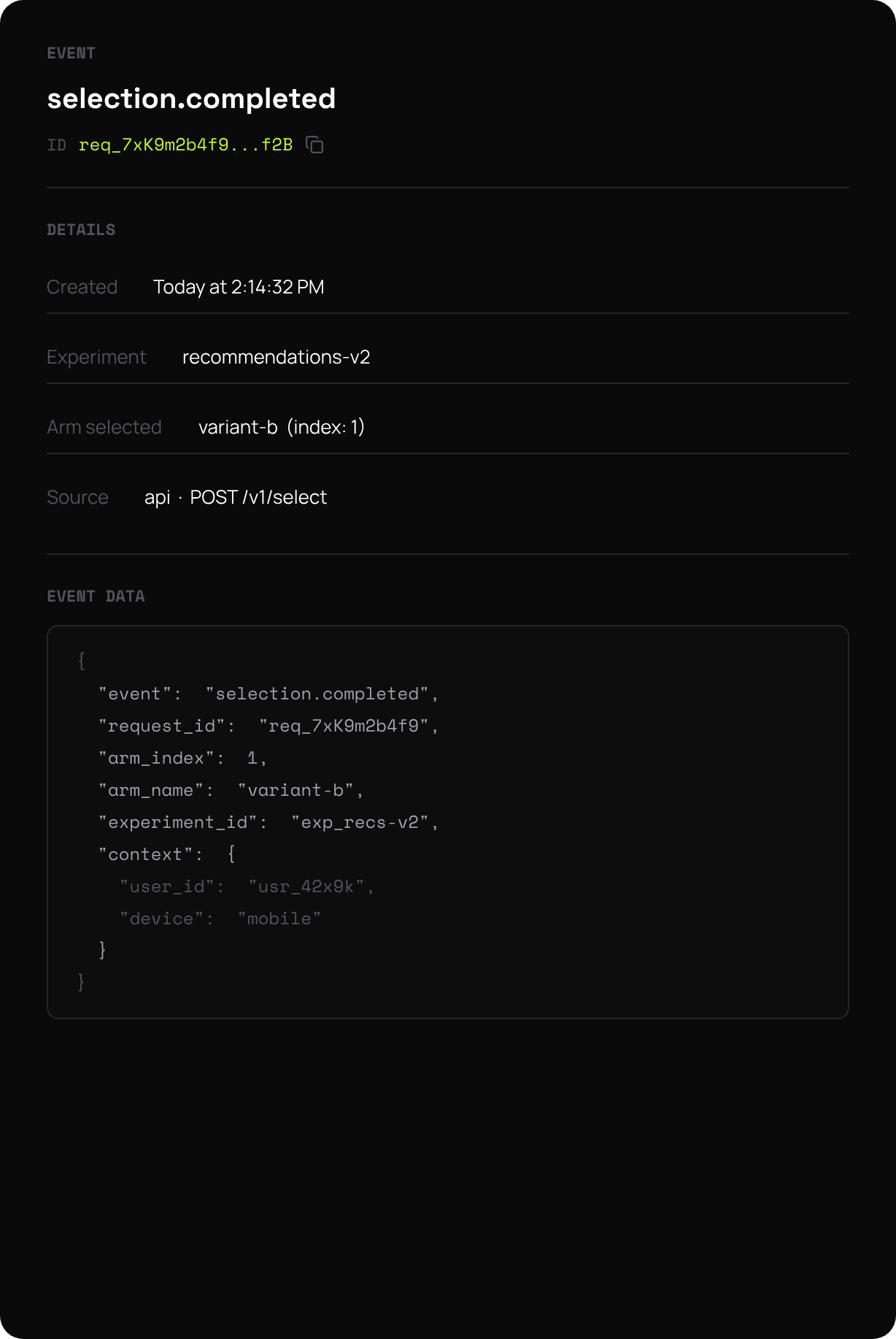 Expanded event row with full payload