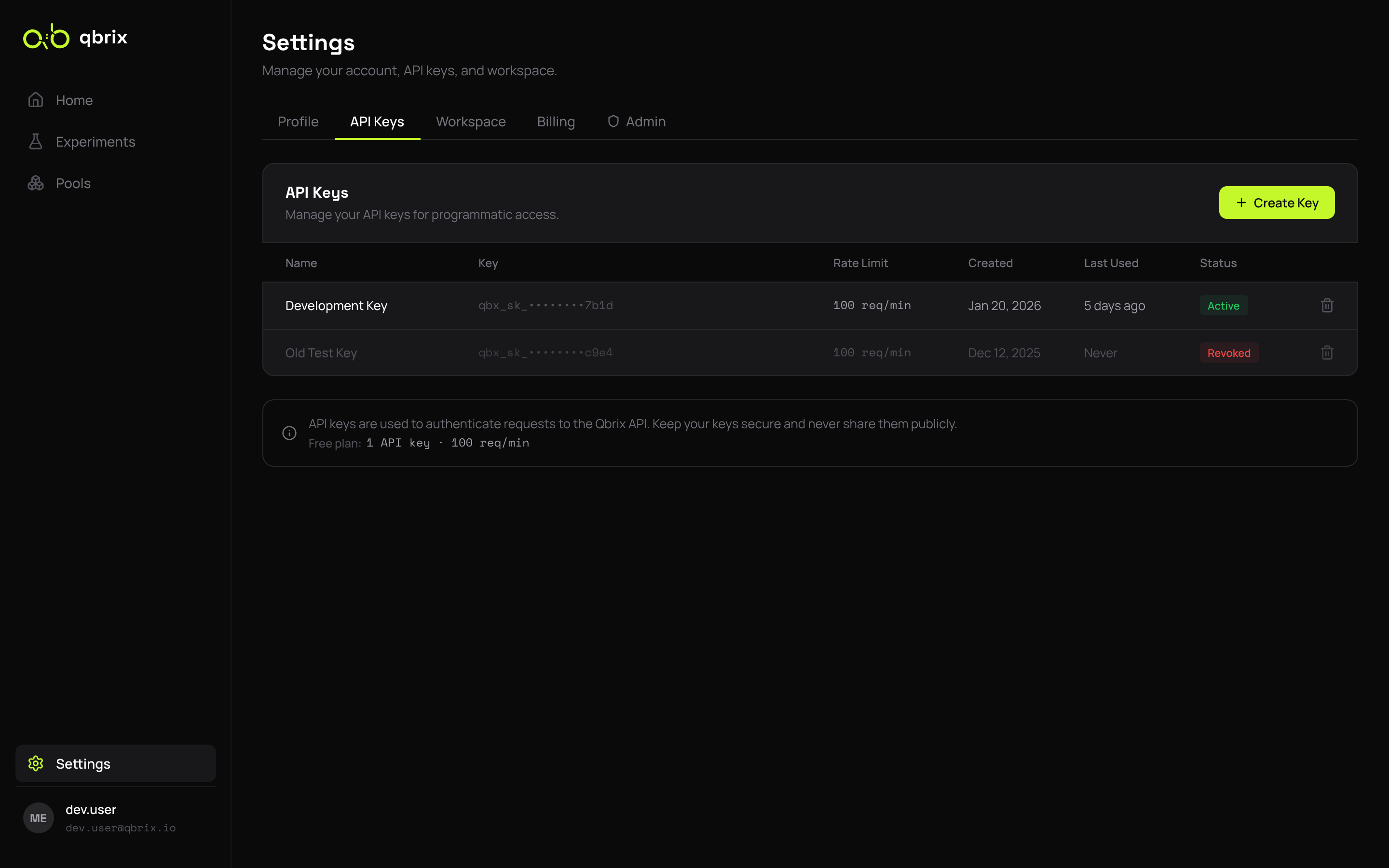 Settings — API Keys