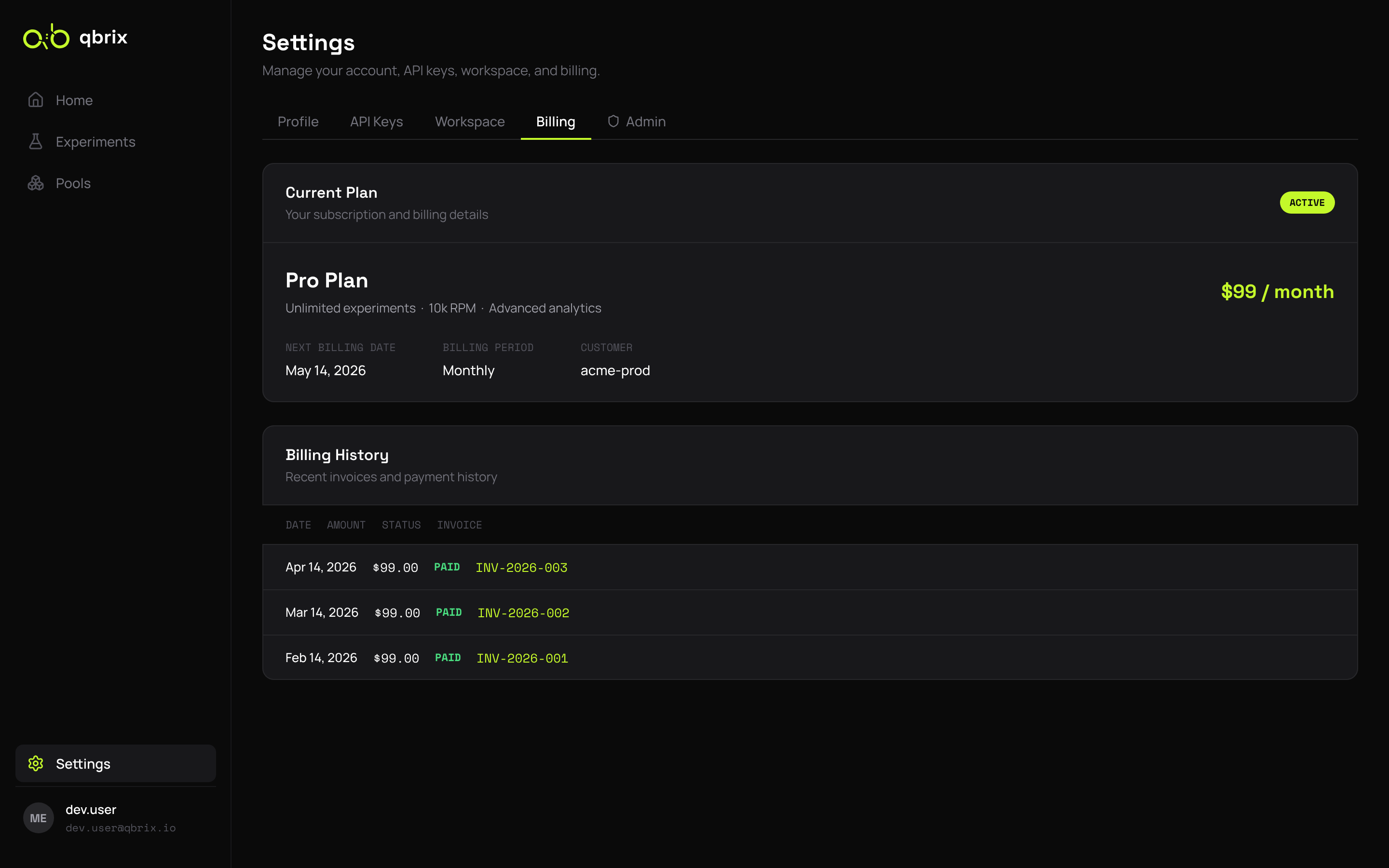 Settings — Billing