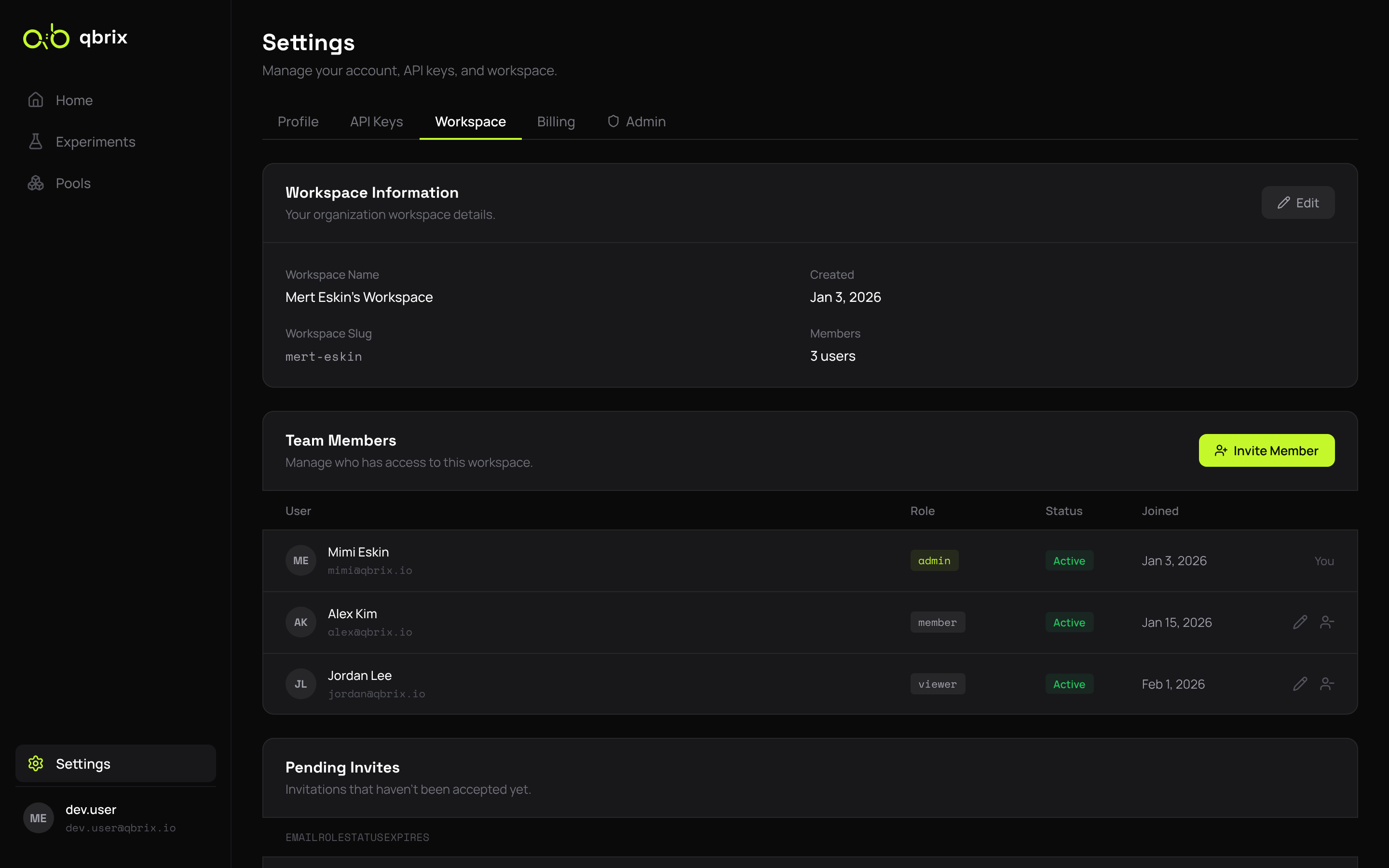 Settings — Workspace members
